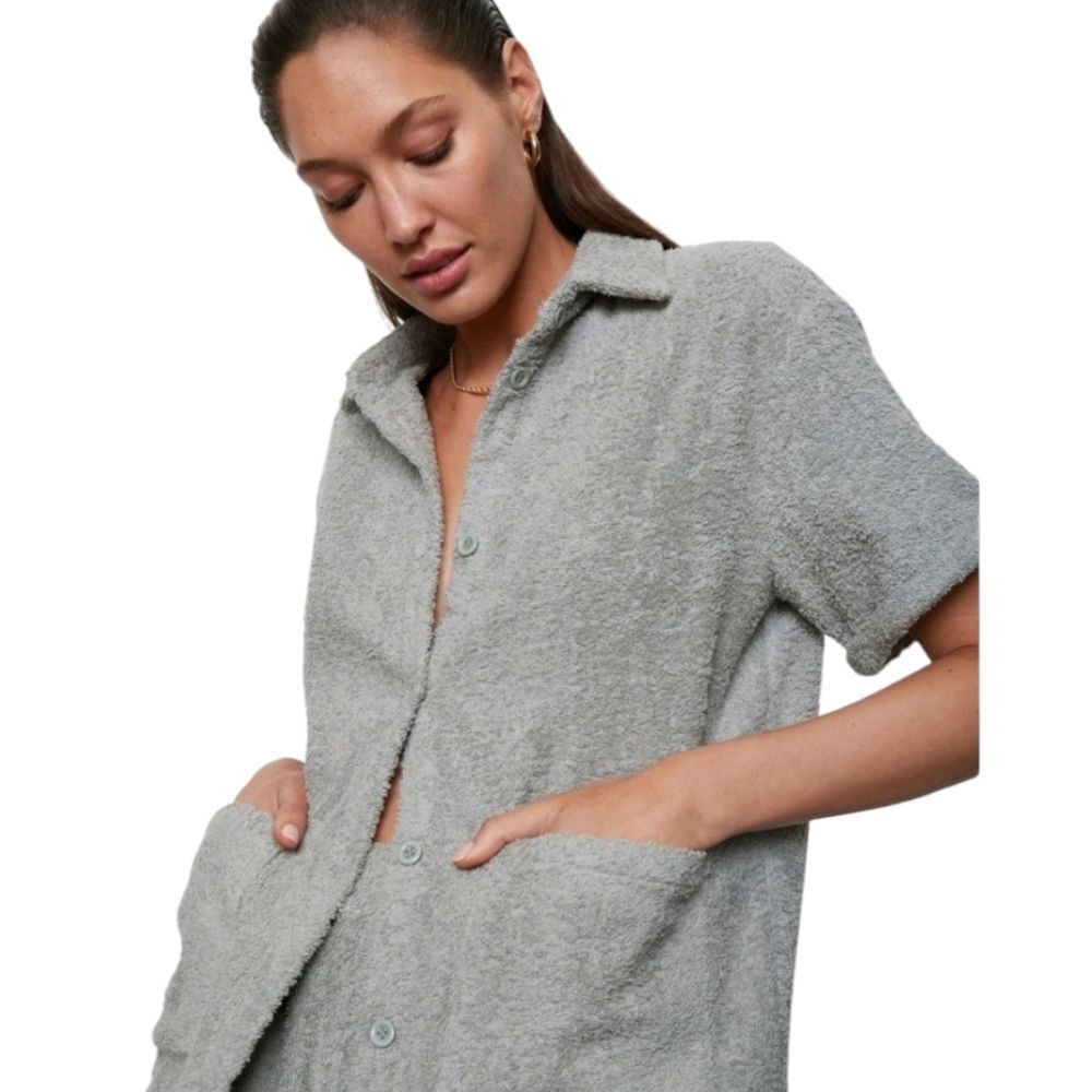 NWT Atoir Montenegro Shirt Flint Grey Terry Cloth Buttondown Short Sleeve XS
